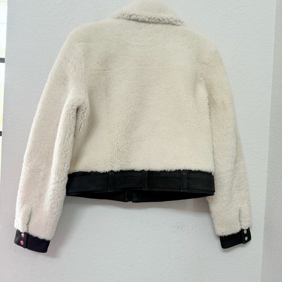 PAIGE Rhone Genuine Shearling & Suede Jacket Ecru Black - Picture 3 of 6